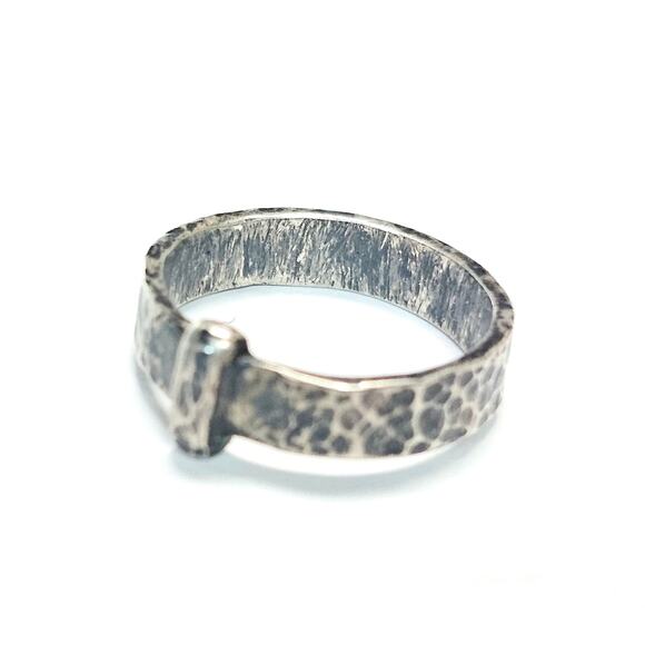 Hand-Forged Sterling Silver Hammered Ring, Size 5.75, 1/4" - Picture 4 of 4